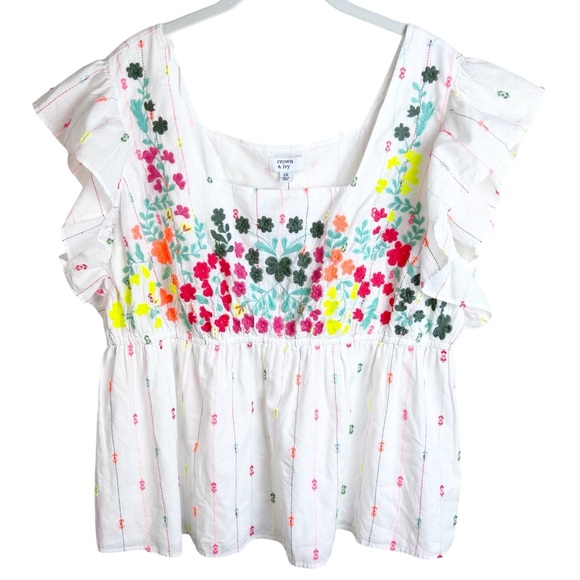 crown & ivy Tops - NWT Crown & Ivy Colorful Embroidered Peplum Top Size 2XL